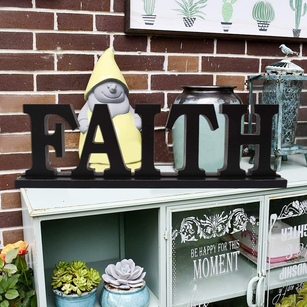 Rustic Wood Faith Sign for Home Decor, Decorative Wooden Cutout Word Decor Freestanding Faith Tabletop Decor, 16.2" X 4.85" Black Faith Block Letters Sign Faith Mantel Decor (Black Faith Sign)