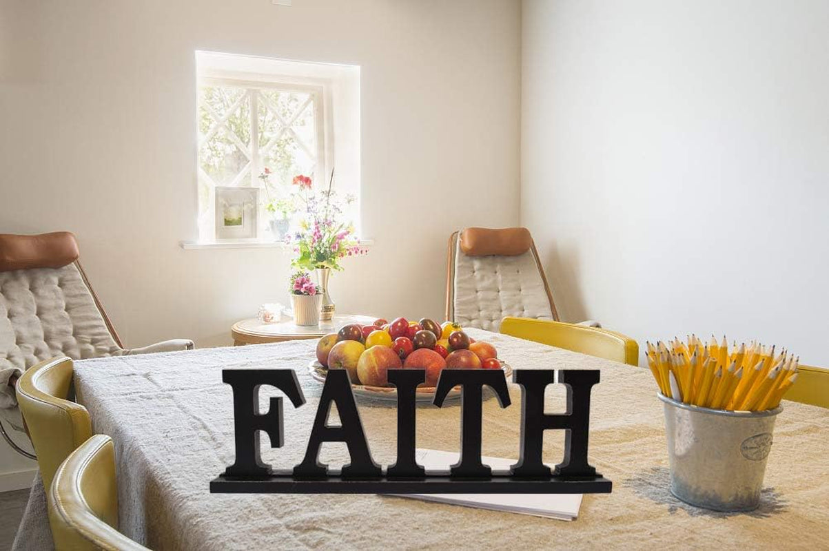 Rustic Wood Faith Sign for Home Decor, Decorative Wooden Cutout Word Decor Freestanding Faith Tabletop Decor, 16.2" X 4.85" Black Faith Block Letters Sign Faith Mantel Decor (Black Faith Sign)