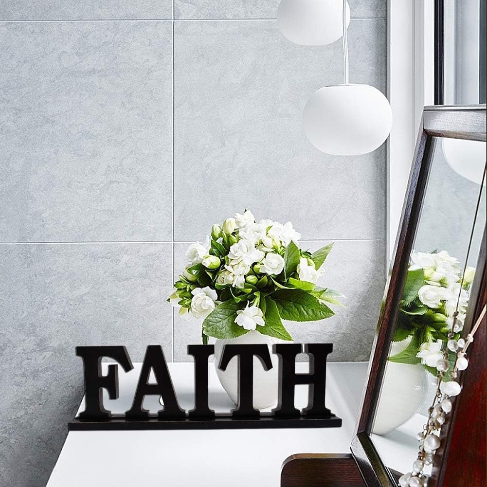 Rustic Wood Faith Sign for Home Decor, Decorative Wooden Cutout Word Decor Freestanding Faith Tabletop Decor, 16.2" X 4.85" Black Faith Block Letters Sign Faith Mantel Decor (Black Faith Sign)