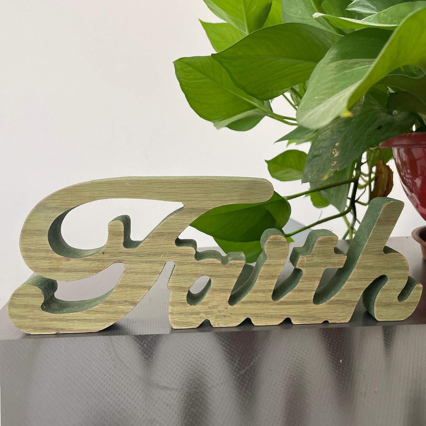 Wooden "Faith"Sign,Farmhouse Faith Sign for Tabletop,Green with Brown Color, Country Primitive Tabletop/Shelf/Home Wall/Office Decoration Art, 10-3/4X4-1/2X1 Inch