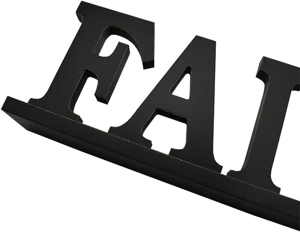 Rustic Wood Faith Sign for Home Decor, Decorative Wooden Cutout Word Decor Freestanding Faith Tabletop Decor, 16.2" X 4.85" Black Faith Block Letters Sign Faith Mantel Decor (Black Faith Sign)