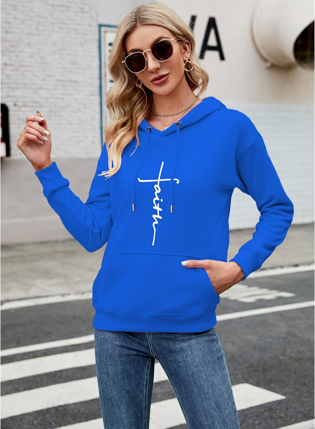 Women Cross Faith Hoodies Sweatshirts Casual Long Sleeve Funny Graphic Pullover Hooded Shirts Tops with Pocket