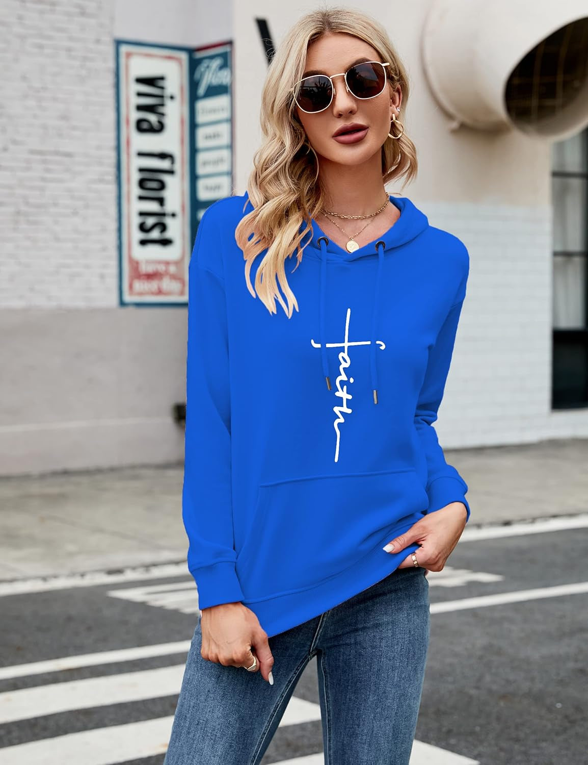 Women Cross Faith Hoodies Sweatshirts Casual Long Sleeve Funny Graphic Pullover Hooded Shirts Tops with Pocket