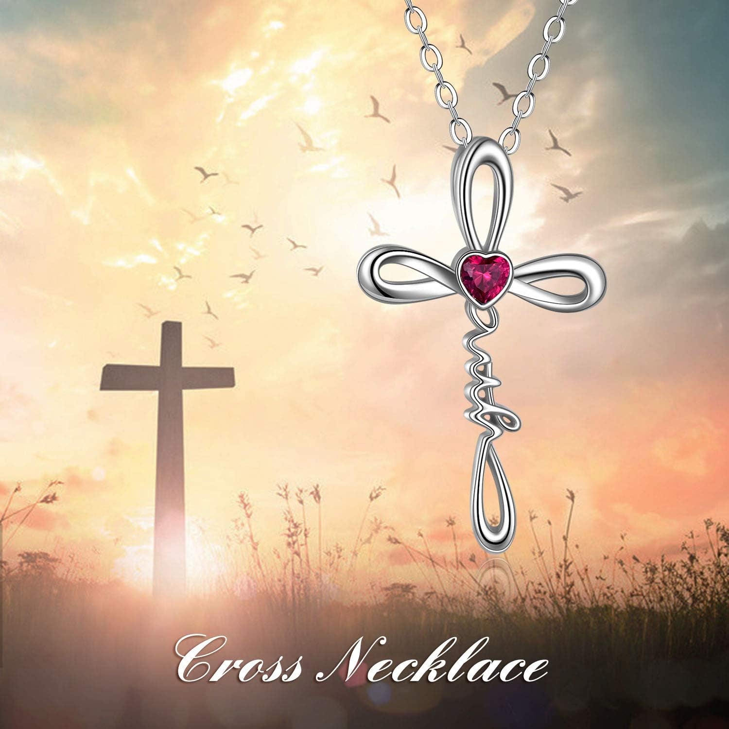 Celtic Faith Cross Necklace Birthstone 925 Sterling Silver Faith Cross Jewelry Gift for Women