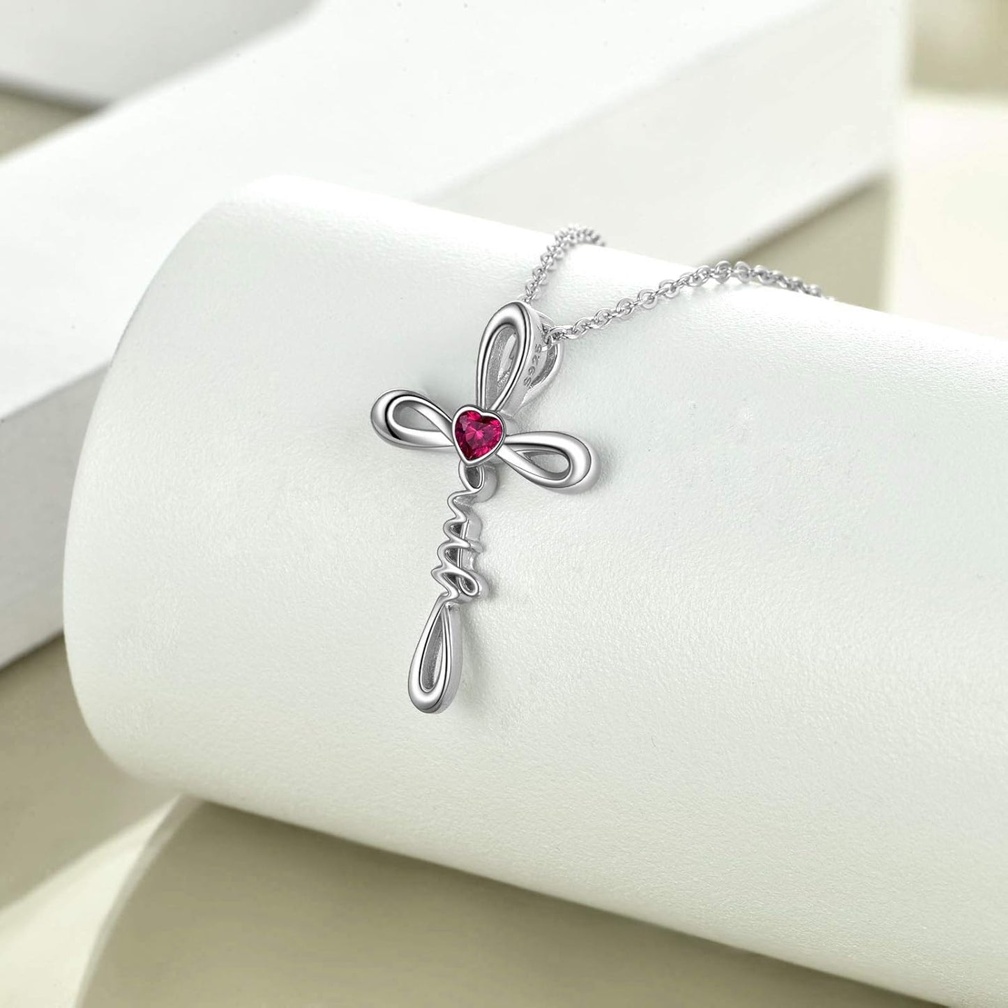 Celtic Faith Cross Necklace Birthstone 925 Sterling Silver Faith Cross Jewelry Gift for Women