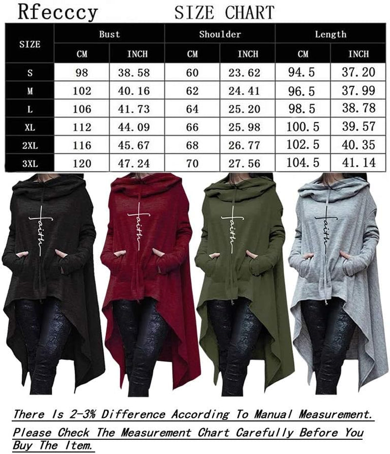 Faith Print Long Sleeve Loose Casual Pullovers Irregular Hem Long Hoodies for Women