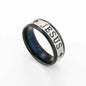 Stainless Steel Black Color Jesus Cross Ring Letter Bible Prayer Finger Rings for Men 8Mm Amulet Jewelry